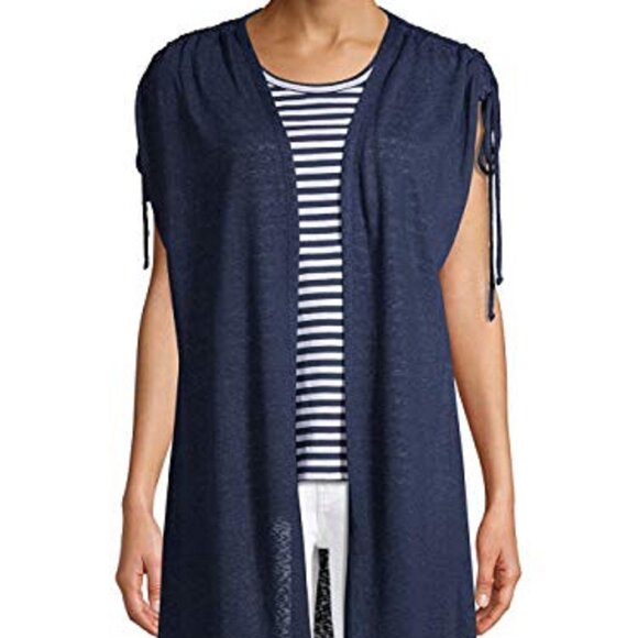 Time & Tru Women's Short Sleeve Crewneck Cardigan 2fer Blue 3XL, NEW, Never worn - Picture 1 of 5